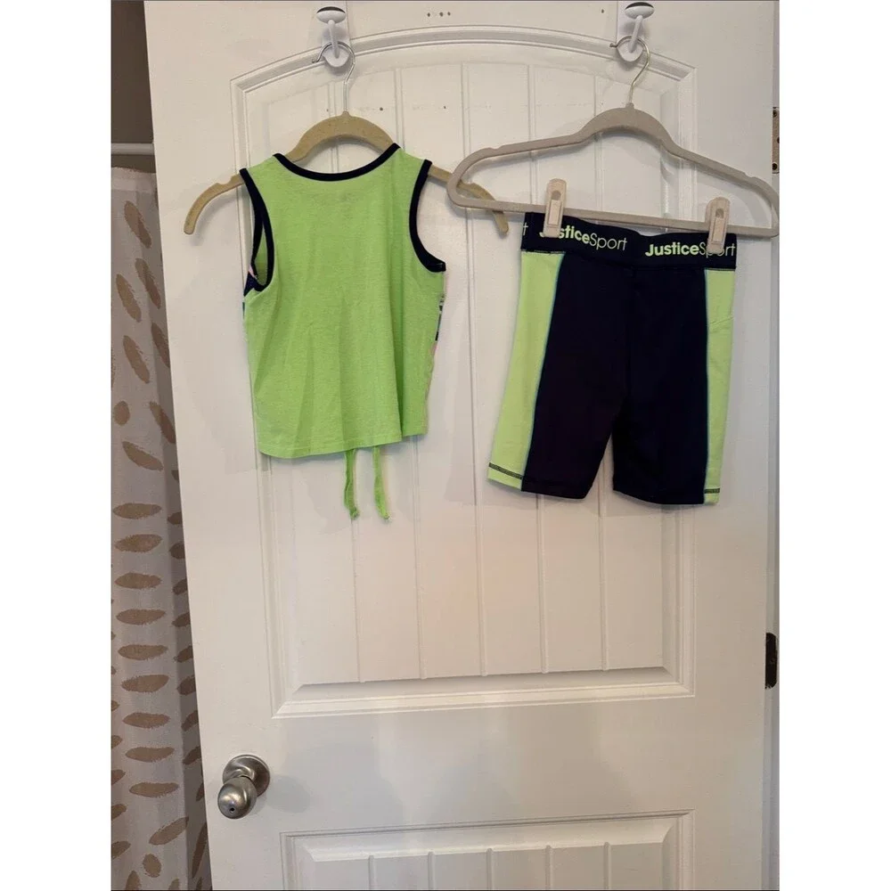 Justice Lime Green & Black Girls Active Tank and Bike Shorts Set